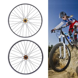 COFECO 27.5 Inch Mountain Bike Wheelset, Aluminum Alloy Dual-Six-Hole Disc-Brakes Disc Brake MTB Wheelset, Quick Release Front Rear Wheels Golden Hub, Fit Cassette Bicycle Wheelset, 32 Spoke