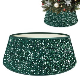 Sequin Christmas Tree Collar Glitter Tree Skirt Emerald Green Velvet Fabric Xmas Tree Base Stand Cover Christmas Tree Ring Holiday Trunk Skirt Cover Christmas Tree Skirts for Home Decor 23.6 Inch