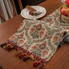 Rustic Floral Table Runner with Tassels, Retro Boho Style Spring