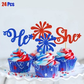4th of July Gender Reveal Cupcake Topper 4th of July Cupcake Toppers, July 4th Cupcake Toppers, 4th of July Cupcake Decorations, Patriotic Cupcake Toppers, 4th of July Gender Reveal Decorations