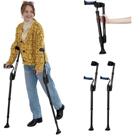 Famica FlexiCrutch for Adult (x2 Unit, Open Cuff) - Red Dot Design Award Winner, Adjustable Ergonomic Handles, Cuff, Height, Foldable, Lightweight and Non-Slip Forearm Crutches