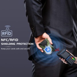 HNHFTT Slim Wallet for Men,Metal Wallets with Money Clip with Clear ID Window badge holder/ID Card Holder,RFID Blocking,Holds 15 Cards,Carbon Fiber & Tactical Design, Anti-Scratch