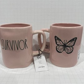 Rae Dunn SURVIVOR Mug - DOUBLE SIDED - PINK - Ceramic - Valentine's Day - Dishwasher and Microwave safe - 16 oz