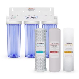 Max Water 3 Stage Water Filtration System for Whole House - Sediment+Iron Manganese+CTO Post Carbon-3/4" Inlet/Outlet-Model : WH-SC9