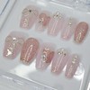 Pink Heart Glitter Handmade Nail Tips - Long Stiletto /