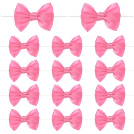 M METERXITY 12-Pack Satin Ribbon Twist Tie Bows, 3x3.6 Inch Bow Twist Ties, Satin Ribbon Bows for Craft DIY/Baked Goods/Hair Bow Sewing/Wedding/Birthday/Party [Pink]