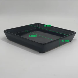 Square Plant Saucer 4 Inch 2 Pack，Plant Trays for Pots, Black Ceramic Plant Saucers for Indoors Outdoors, Plant Drip Tray 4 6 8 10 12 14 Inch