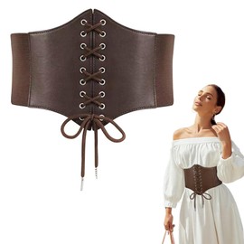 Rakiuty Women's Tied Waspie Belt, Corset Waist Belt, Bustiers, Corsets, Lace-Up Belt, Elastic Waist Belt, Lace-Up RCA Waist Belt for Dresses, Women's Lace-Up Corset Tied, Coffee Colour, gray