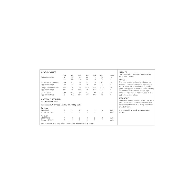 King Cole 4 Ply Knitting Pattern - 6040 Children's Sweater