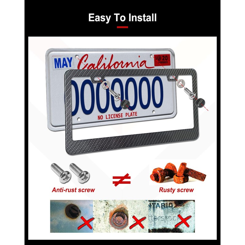 Aootf Carbon Fiber License Plate Frames, Black Aluminum Car Tag