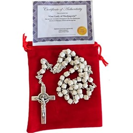 Holy Land Market Medjugorje Stone Rosary - Hand-Carved Apparition Hill Stones, Our Lady Medjugorje, 20 in, Silver Beads