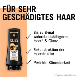 Gliss Ultimate Repair Spülung (200 ml), Haarspülung mit flüssigem Keratin & Perlen-Extrakt bietet Reparatur-Pflege, Pflegespülung für extrem geschädigtes Haar