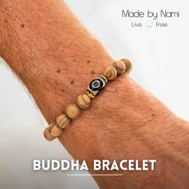 Made by Nami Men's Sandalwood Pearl Bracelet with Gemstone Men's Bracelet with Pearls Men's Jewellery Spiritual Jewellery, One size, Sandalwood, No Gemstone