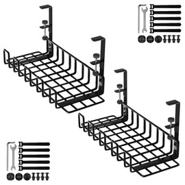 Under Desk Cable Management Tray, 16” No Drill Cord Organizer with Clamps for Wire Management, 4mm Sturdy Wire Desk Cable Organizer Tray, Cable Management Rack for Home & Office (Pack of 2)