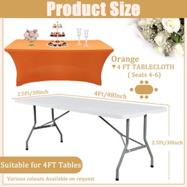 Orange Spandex Tablecloths 4ft for Rectangle Table,Stretchable Tablecloth Washable Table Cover,Fitted Spandex Stretch Patio Table Covers for Event,Wedding,Banquet,Parties,Covering Stalls,Exhibitions