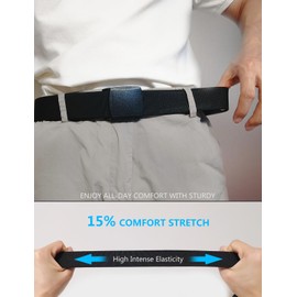 Bon4Extrao Men's Elastic Belt Without Holes, Buckley Belt Men's Stretch Belt with Heavy Duty Lightweight Plastic Buckle, Fabric Belt Men Infinitely Adjustable, black