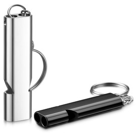 Harrycle Pack of 2 Whistles Signal Whistle Loud Emergency Metal Emergency Whistle with Key Ring for Referees Outdoor Sports Emergency Survival Whistle (Black, Silver)