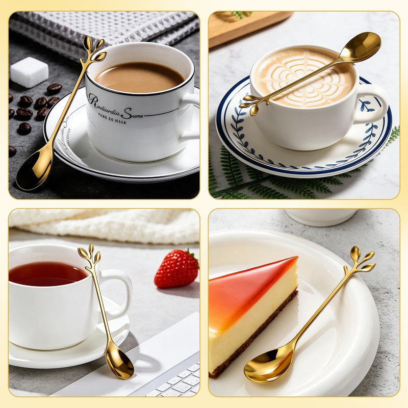 10-Piece Gold Leaf Espresso Spoons, 4.7" Stainless Steel