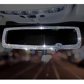 Bling Car Rear View Mirror Accessories with Crystal Diamonds & Rhinestones, Car Interior Clip Cover Decor Accessories (Silver)