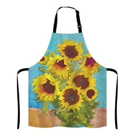 Lefolen Van Gogh Apron, Oil Painting Sunflower Unisex Kitchen Bib with Adjustable Neck for Cooking Gardening,Adult Size