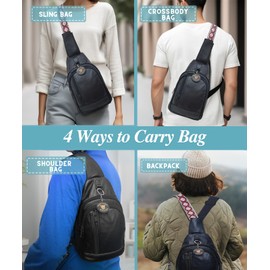 Leather Crossbody Sling Bags For Women With Additional Strap - Travel Hiking Shoulder black Genuine Leather Sling Bag For Men - Women Crossbody Chest Bag