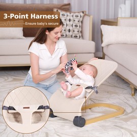Winchild Baby Bouncer,Portable Baby Bouncer Seat & Foldable with 3 Height Adjustments, Ergonomic Bouncer for Babies 0-6 Months, Wood Grain Style, Natural Vibrations, Includes Storage Bag (Beige)
