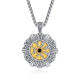 HXWZB Viking Compass Necklace Sterling Silver Norse Compass Viking Pendant Viking Jewellery for Men Women