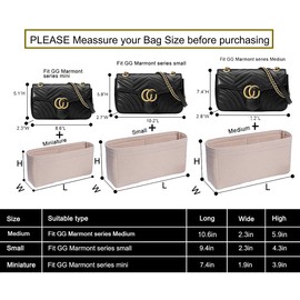 LEXSION Felt Insert Purse Organizer with Zipper,Small Handbag Tote Shaper Insert for GG Marmont Matelasse Shoulder Bag(Pack of 2)-Small 8030 Beige