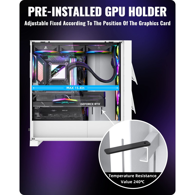Segotep T3 White Mid-Tower ATX Gaming PC Case, Support Top