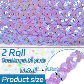 2 Rolls Sequin Ribbon Trim for Sewing, 24 Yards Purple Flat Glitter Sequin Trim, 0.8 Inch Flat Sequin Strip for Craft, Sports Events, Costume, Embellishments