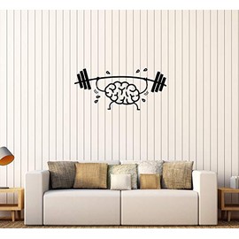 Wall Decal Brain Training Mind Strength Workout Barbell Vinyl Sticker Large Decor (ed1139) Black