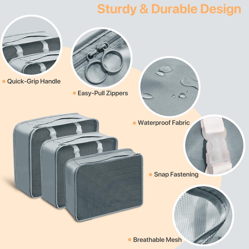 Chijoo 12-Piece Packing Cubes Set (Grey) - Compression Packing Cubes