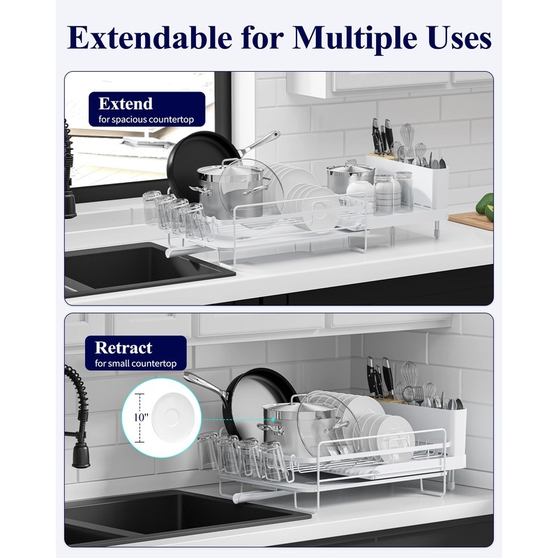 Kitsure Large Dish Drying Rack - Extendable Dish Rack, Multifunctional