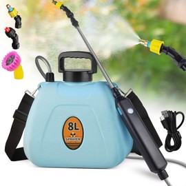 Battery Powered Sprayer 2 Gallon, Upgrade Electric Sprayer with Rechargeable Handle Retractable Wand and 3 Mist Nozzles, Weed Sprayers Pump with Adjustable Shoulder Strap for Yard Lawn Garden