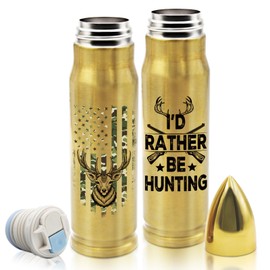 MoYueno Hunting Gifts for Men, Gifts for Fathers Day, 17 Oz I'd Rather Be Hunting Bullet Tumbler with Lid, Hunting Cup for Deer Hunt, Hunting Gift for Birthday, Gift for Hunter Veteran, Gold