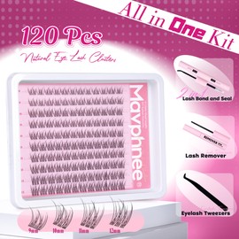 Natural Lash Clusters Kit Wispy Eyelash Clusters Clear Band Lashes Clusters CC-Curly Individual Lashes Kit DIY Lash Extension Kit Cluster Eyelash Extension Waterproof Lash Bona and Seal and Remover
