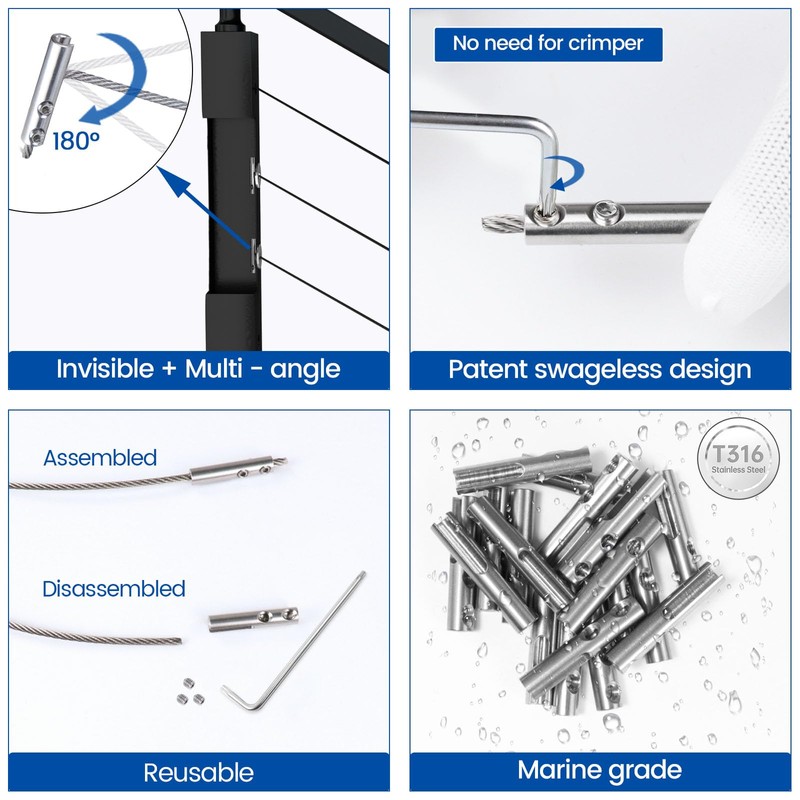 [Patent] Muzata 20 Pack 1/8" Swageless Invisible Cable Railing Kit