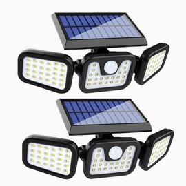 Solar Outdoor Lights Security Lights ,3 Heads Motion Sensor Lights, IP65 Waterproof,270° Wide Angle Flood Wall Lights with 3 Modes - Color: 2pack