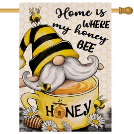 Artofy Home is Where My Honey Bee Gnome Decorative House Flag, Garden Yard Spring Summer Outside Decor, Outdoor Large Burlap Decoration Double Sided 28 x 40