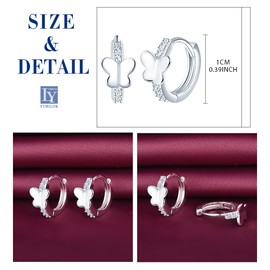 Yumilok Butterfly Earrings Cubic Zirconia Hoop Earrings Women's Earrings Made of 925 Sterling Silver Women's Stud Earrings for Women Girls, Sterling Silver
