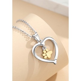 INFUSEU Dog Necklace For Women, 925 Sterling Silver Heart Golden Pendant Paw Print Jewelry Labrador Gifts For Her Girls