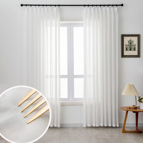 LUGOTAL Off White Sheer Curtains Pinch Pleated Curtains & Drapes