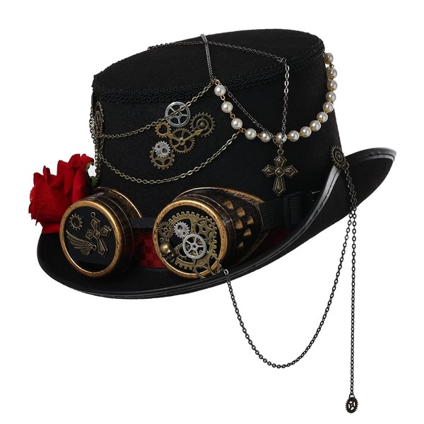 BLESSUME Steampunk Top Hat with Glasses for Carnival Halloween Theme