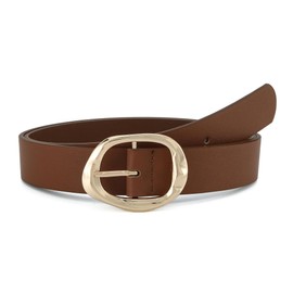 Earnda Brown Leather Belts for Women Casual Fashion Waist Belt with Liquid Shapes Gold Buckle for Jeans Pants Dresses 1.18" Width Small