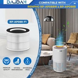 [UPGRADED WHITE] RP-AP088 RP-AP088B Filter Compatible with RENPHO RP-AP088-F1 RP-AP088-F2 H13 True Replacement Filter for RP-AP088B RP-AP088W RP-AP088W/RP-AP088B Air Purifier Model RP-AP088, 2-Pack