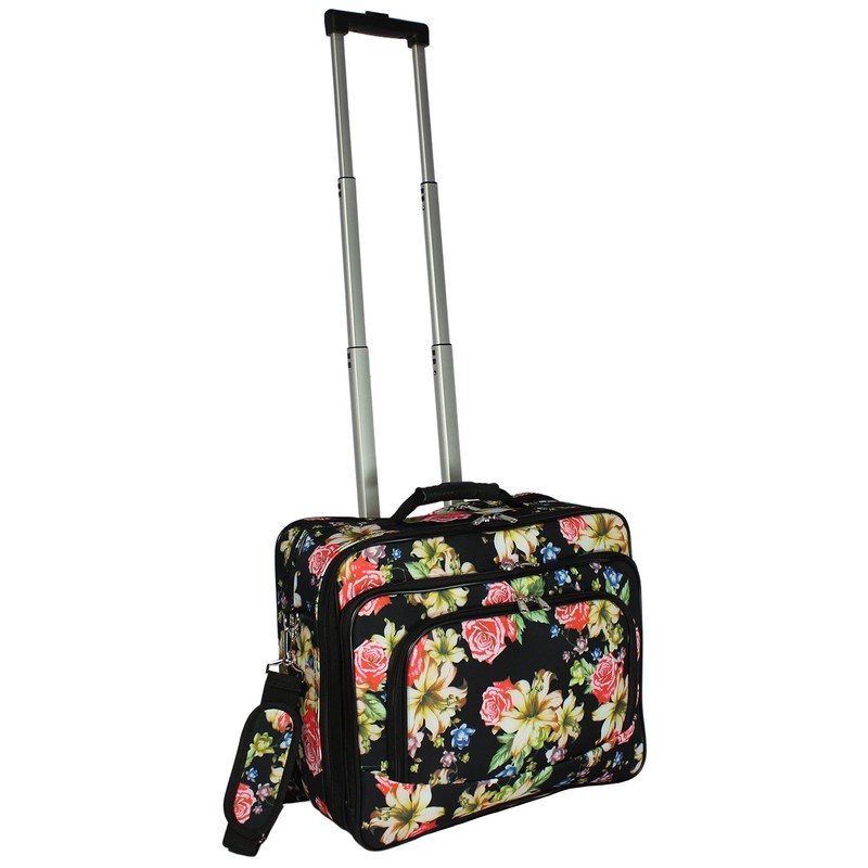 World Traveler Rolling 17-Inch Laptop Briefcase Computer Case, Rose Lily,