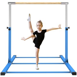 Gymnastics Training Bar- Height Adjustable 3' to 5' Horizontal Kip Bar for Kids - Color: Navy Blue