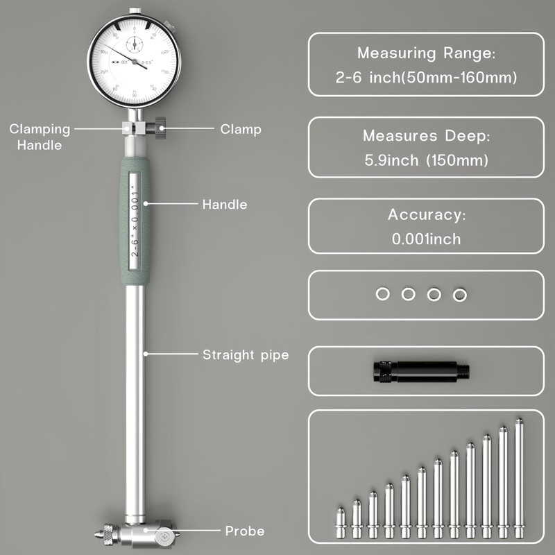 Dial Bore Gauge 2"-6" / 0.001", Engine Hole Cylinder Gauge