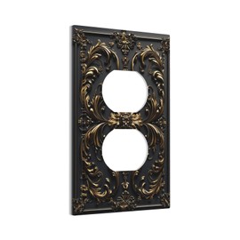Vghoko Outlet Covers Baroque Style Flower Plant Retro Black Gold Floral Decorative 1 Gang Duplex Light Switch Cover Plate Receptacle Wall Plate Electrical Switch Plate Covers for Bedroom Decor