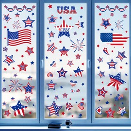4th of July Window Clings Decorations,111 PCS Reusable Static Summer Patriotic American Flag Stickers for Glass Windows Independence Day,Memorial Day,Veteran's Day,USA Holiday Red White Blue Decor
